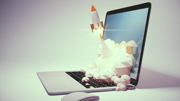 Model rocket launching from laptop keyboard