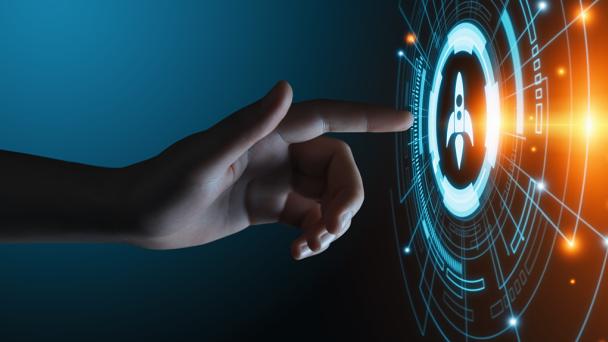 Finger tapping virtual button with rocket symbol